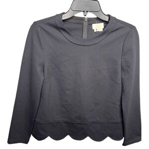 Kate Spade New York Black Long-Sleeved Top‎ w/Scalloped Hem Size 2